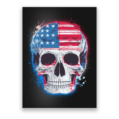 Grunge Paint USA American Flag Smiling Skull Poster