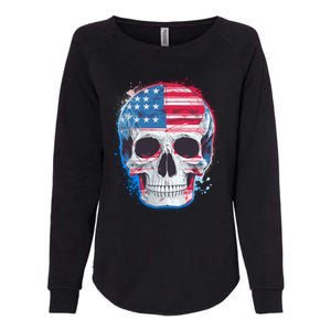 Grunge Paint USA American Flag Smiling Skull Womens California Wash Sweatshirt