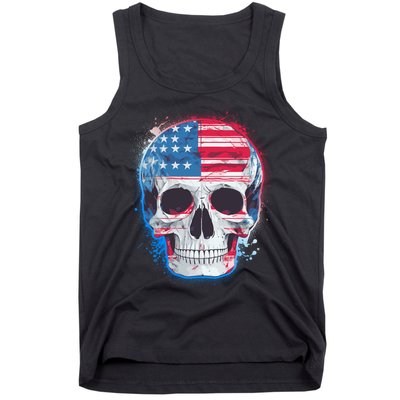 Grunge Paint USA American Flag Smiling Skull Tank Top
