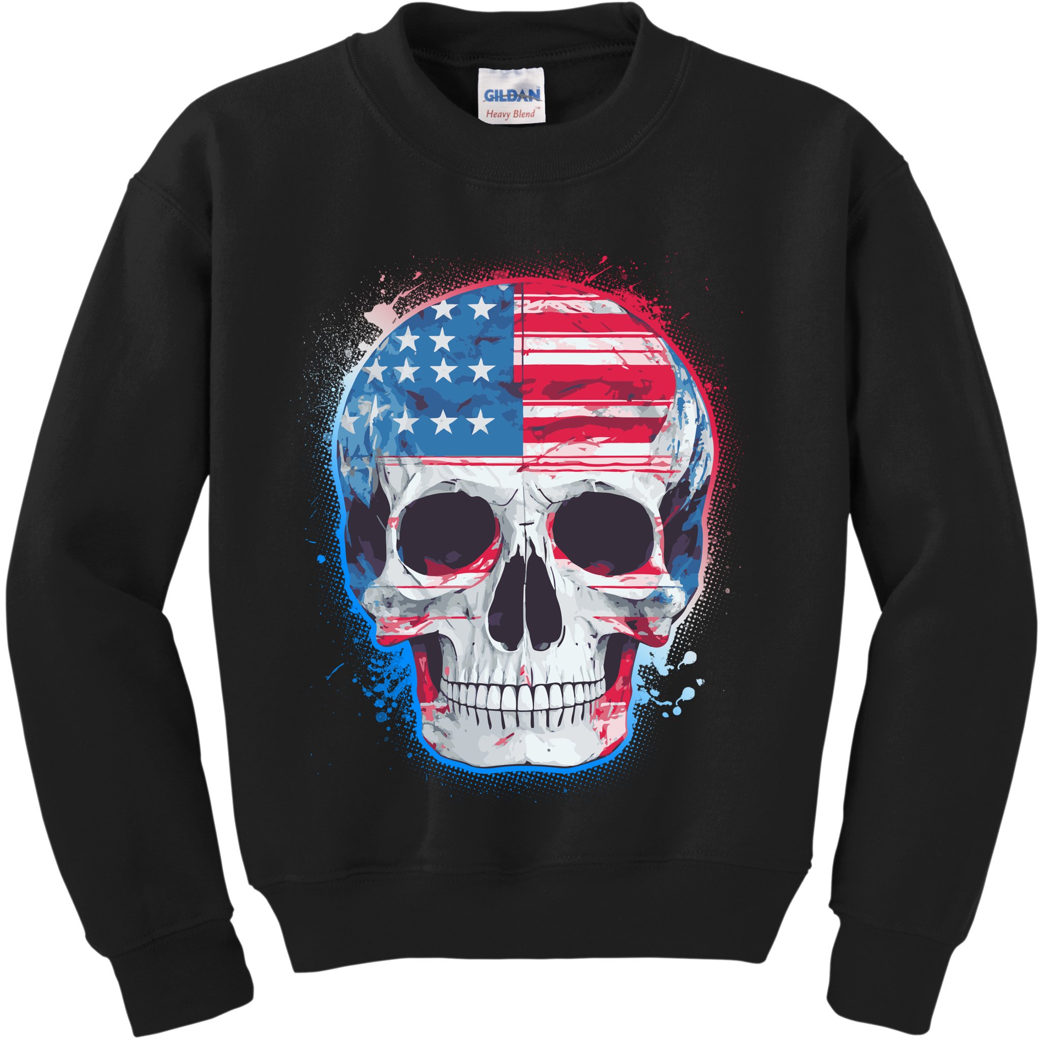 Grunge Paint USA American Flag Smiling Skull Kids Sweatshirt