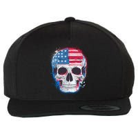 Grunge Paint USA American Flag Smiling Skull Wool Snapback Cap