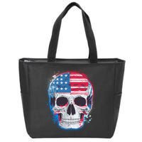 Grunge Paint USA American Flag Smiling Skull Zip Tote Bag