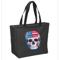 Grunge Paint USA American Flag Smiling Skull Zip Tote Bag