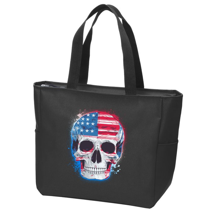 Grunge Paint USA American Flag Smiling Skull Zip Tote Bag