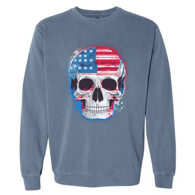 Grunge Paint USA American Flag Smiling Skull Garment-Dyed Sweatshirt