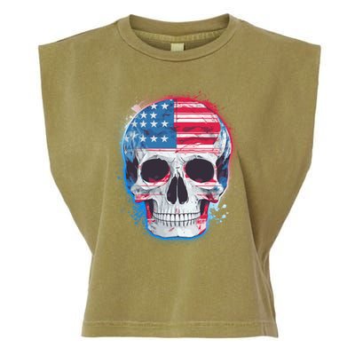 Grunge Paint USA American Flag Smiling Skull Garment-Dyed Women's Muscle Tee