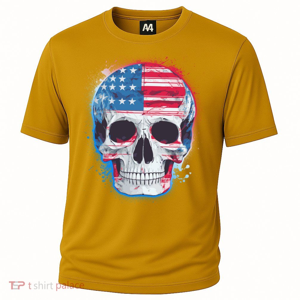 Grunge Paint USA American Flag Smiling Skull Cooling Performance Crew T-Shirt