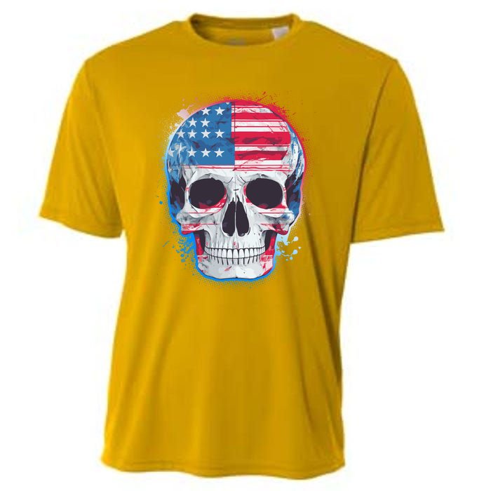 Grunge Paint USA American Flag Smiling Skull Cooling Performance Crew T-Shirt