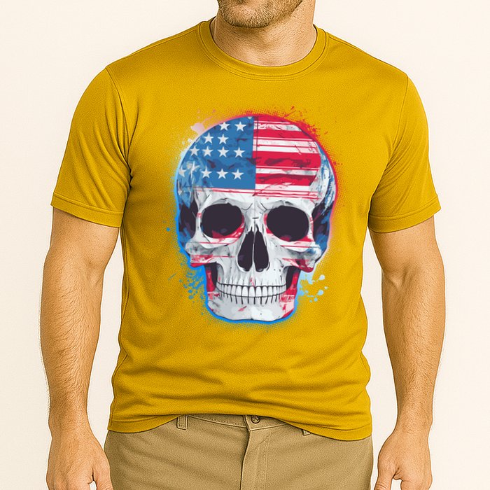 Grunge Paint USA American Flag Smiling Skull Performance Shirt