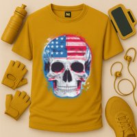 Grunge Paint USA American Flag Smiling Skull Performance Shirt