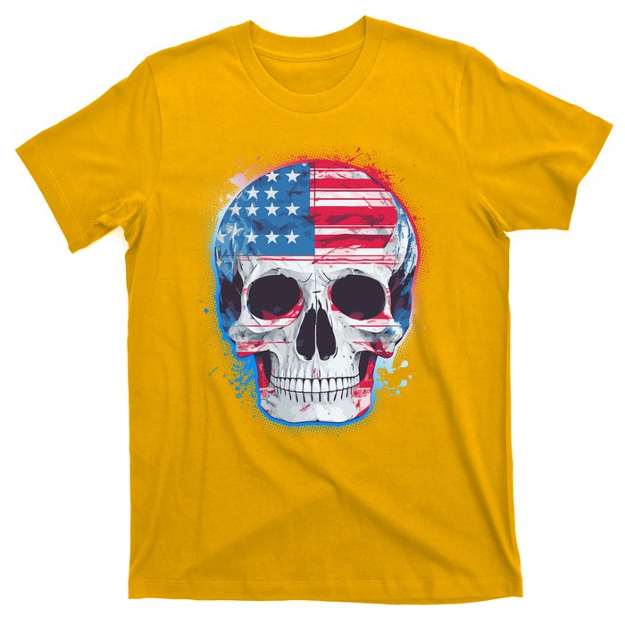 Grunge Paint USA American Flag Smiling Skull T-Shirt