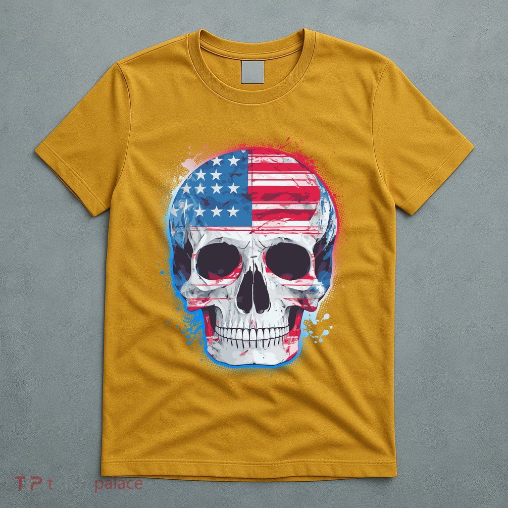 Grunge Paint USA American Flag Smiling Skull T-Shirt