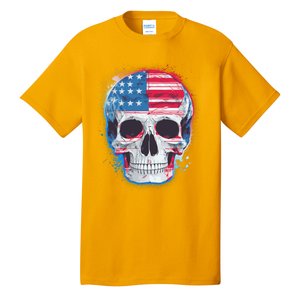 Grunge Paint USA American Flag Smiling Skull Tall T-Shirt