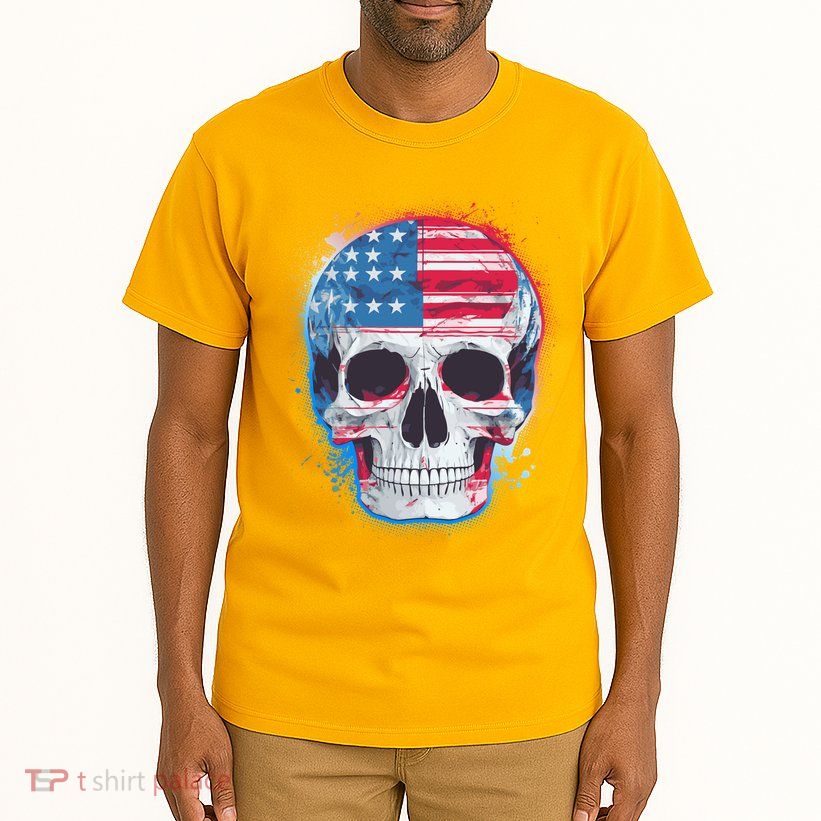 Grunge Paint USA American Flag Smiling Skull Tall T-Shirt