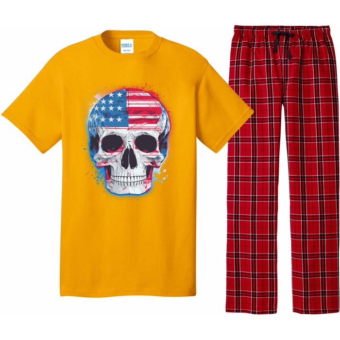 Grunge Paint USA American Flag Smiling Skull Pajama Set