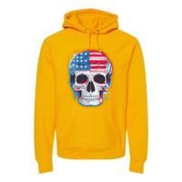 Grunge Paint USA American Flag Smiling Skull Premium Hoodie