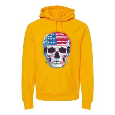 Grunge Paint USA American Flag Smiling Skull Premium Hoodie