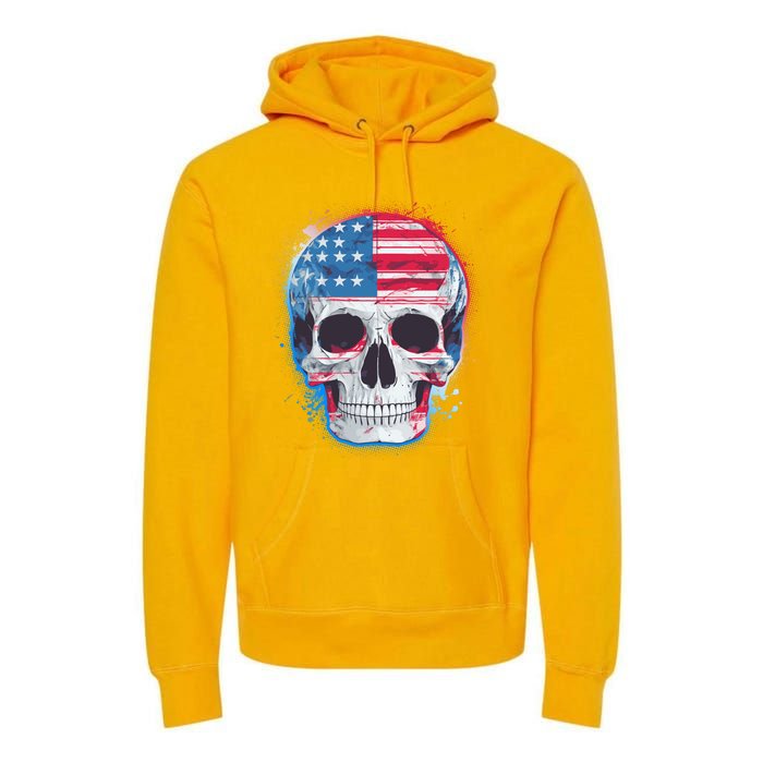 Grunge Paint USA American Flag Smiling Skull Premium Hoodie