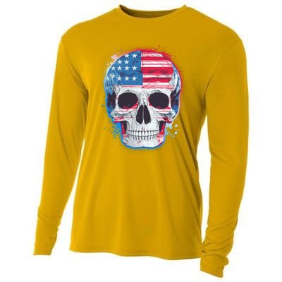 Grunge Paint USA American Flag Smiling Skull Cooling Performance Long Sleeve Crew