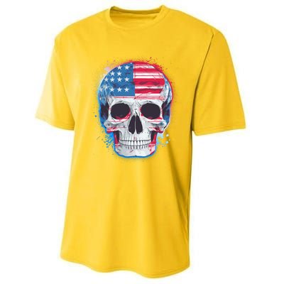 Grunge Paint USA American Flag Smiling Skull Performance Sprint T-Shirt