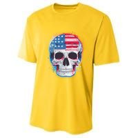 Grunge Paint USA American Flag Smiling Skull Youth Performance Sprint T-Shirt