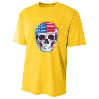 Grunge Paint USA American Flag Smiling Skull Youth Performance Sprint T-Shirt