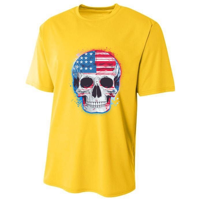 Grunge Paint USA American Flag Smiling Skull Youth Performance Sprint T-Shirt