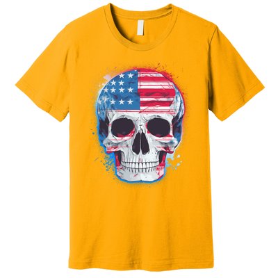 Grunge Paint USA American Flag Smiling Skull Premium T-Shirt