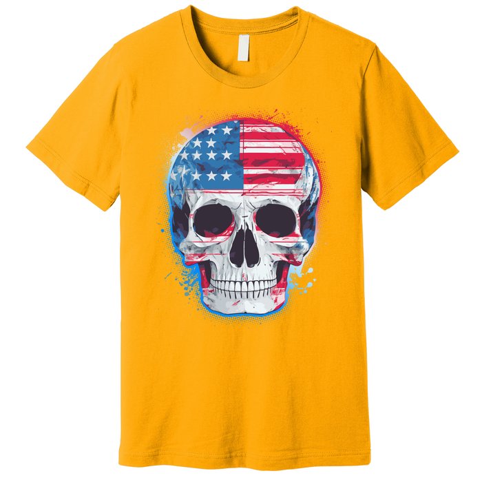 Grunge Paint USA American Flag Smiling Skull Premium T-Shirt