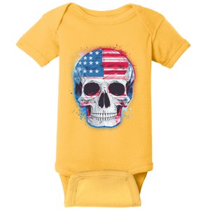 Grunge Paint USA American Flag Smiling Skull Baby Bodysuit