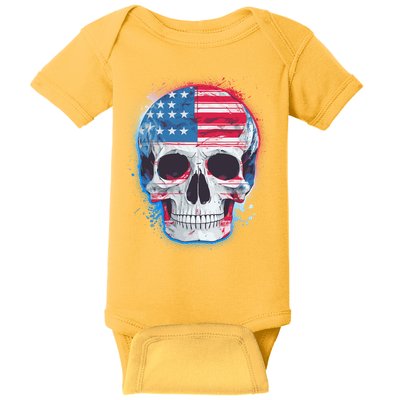 Grunge Paint USA American Flag Smiling Skull Baby Bodysuit