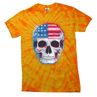 Grunge Paint USA American Flag Smiling Skull Tie-Dye T-Shirt