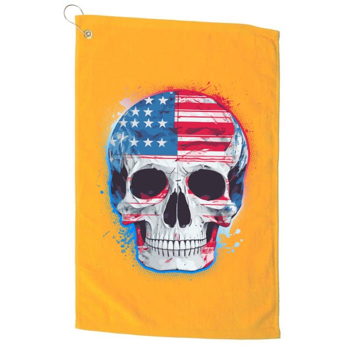 Grunge Paint USA American Flag Smiling Skull Golf Towel