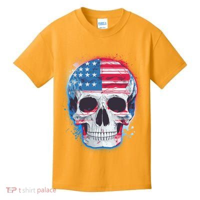 Grunge Paint USA American Flag Smiling Skull Kids T-Shirt
