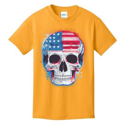 Grunge Paint USA American Flag Smiling Skull Kids T-Shirt