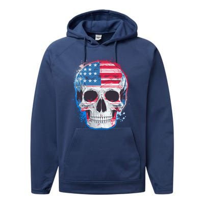 Grunge Paint USA American Flag Smiling Skull Performance Fleece Hoodie