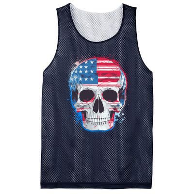 Grunge Paint USA American Flag Smiling Skull Mesh Reversible Basketball Jersey Tank