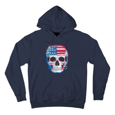 Grunge Paint USA American Flag Smiling Skull Tall Hoodie