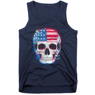 Grunge Paint USA American Flag Smiling Skull Tank Top