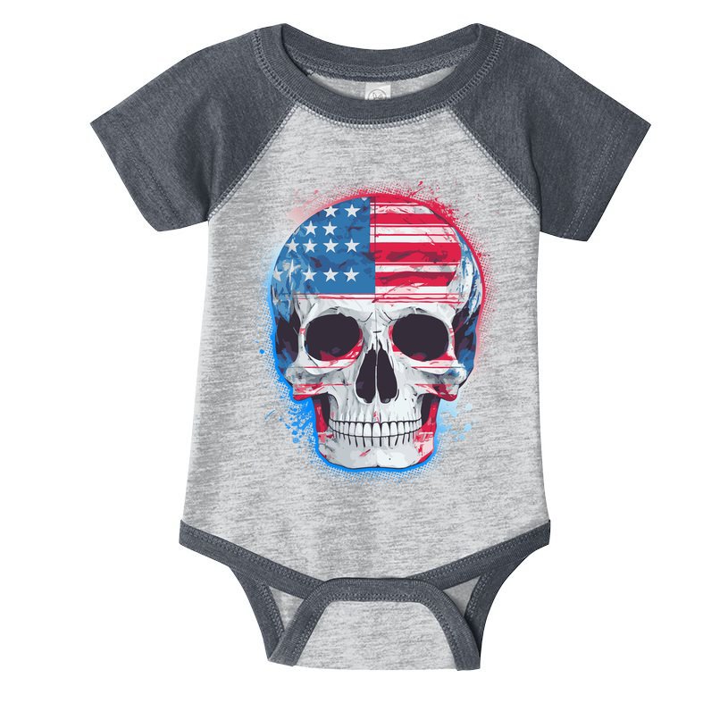 Grunge Paint USA American Flag Smiling Skull Infant Baby Jersey Bodysuit