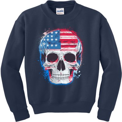 Grunge Paint USA American Flag Smiling Skull Kids Sweatshirt