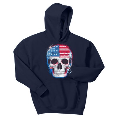 Grunge Paint USA American Flag Smiling Skull Kids Hoodie