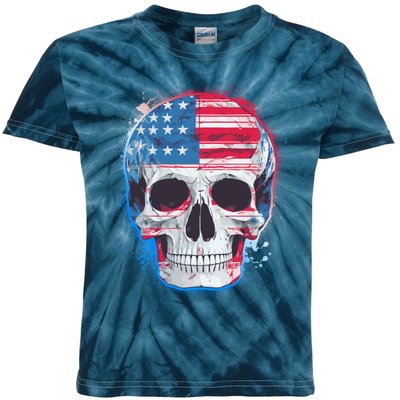 Grunge Paint USA American Flag Smiling Skull Kids Tie-Dye T-Shirt