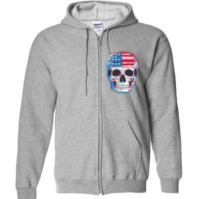 Grunge Paint USA American Flag Smiling Skull Full Zip Hoodie