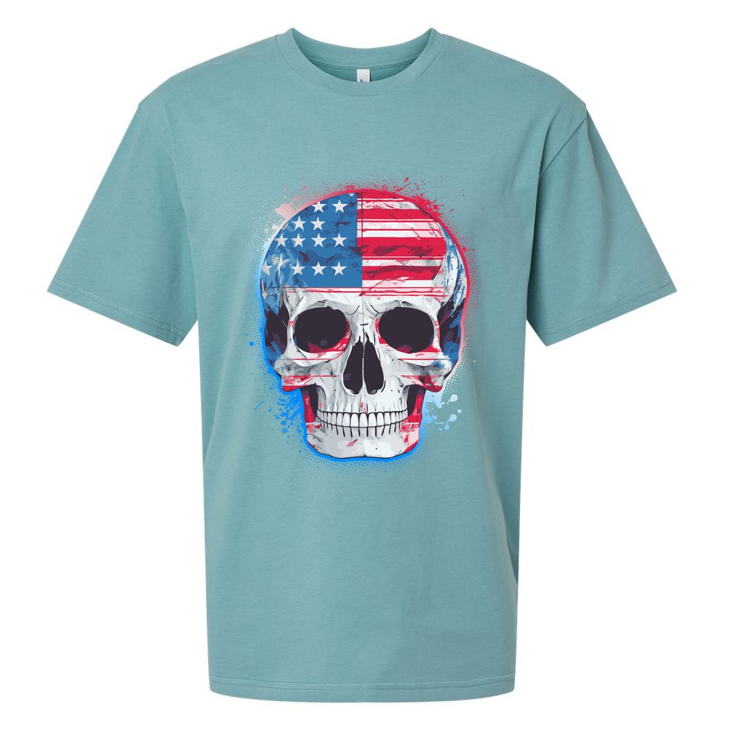 Grunge Paint USA American Flag Smiling Skull Sueded Cloud Jersey T-Shirt
