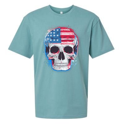 Grunge Paint USA American Flag Smiling Skull Sueded Cloud Jersey T-Shirt