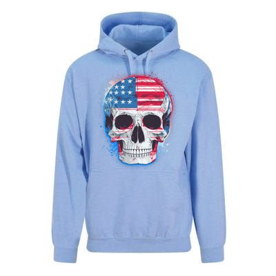 Grunge Paint USA American Flag Smiling Skull Unisex Surf Hoodie