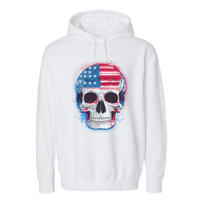 Grunge Paint USA American Flag Smiling Skull Garment-Dyed Fleece Hoodie