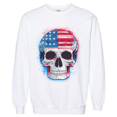 Grunge Paint USA American Flag Smiling Skull Garment-Dyed Sweatshirt