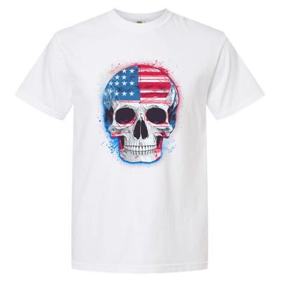 Grunge Paint USA American Flag Smiling Skull Garment-Dyed Heavyweight T-Shirt